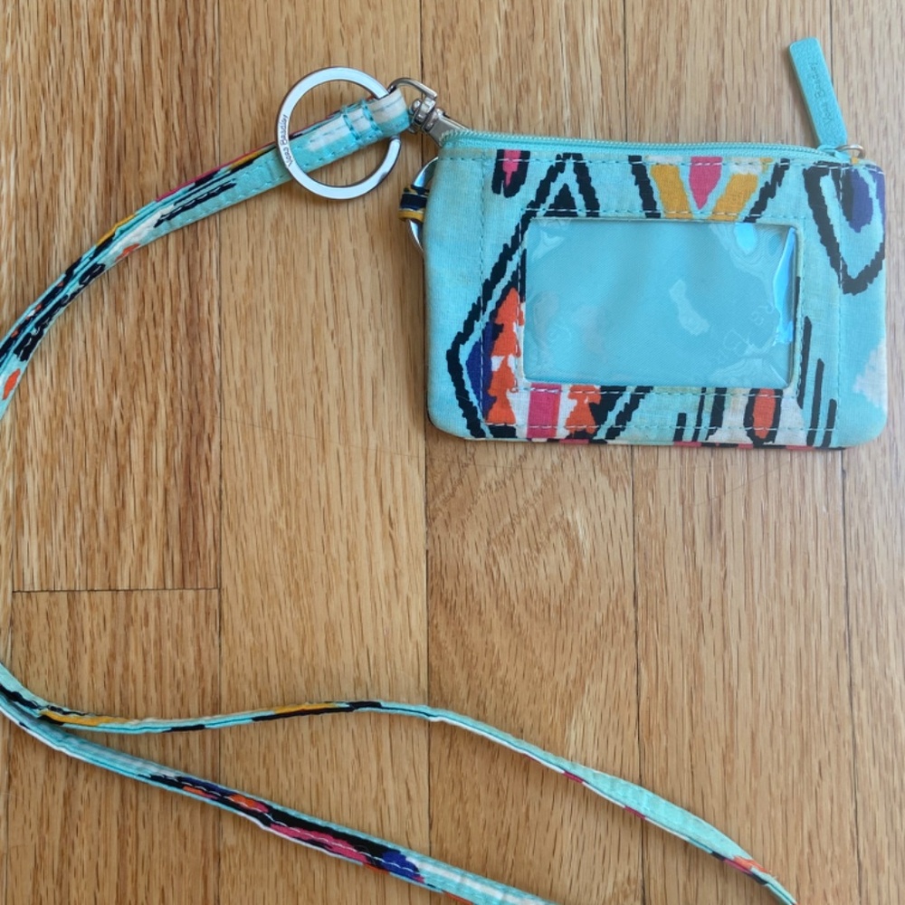 Vera Bradley Lanyard with ID Holder Aqua Multi Ikat print